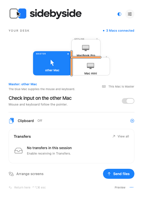 Native sidebyside preview showing the blue Master and orange screen crossings